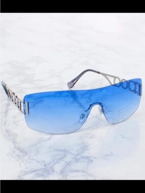 Blue Rimless Shield Sunglasses